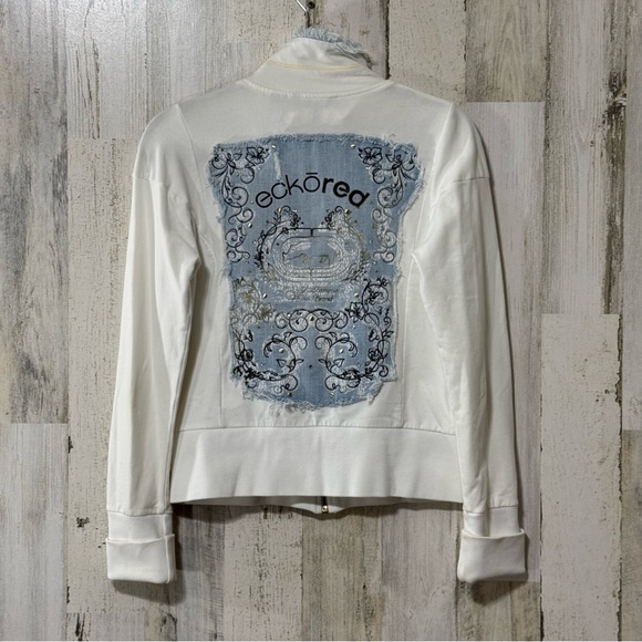 Ecko Unlimited Jackets & Blazers - Ecko Unlimited Vintage Women's White and Blue Jean Jacket